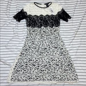 NWT Aqua Bloomingdales Black and White Lace Dress